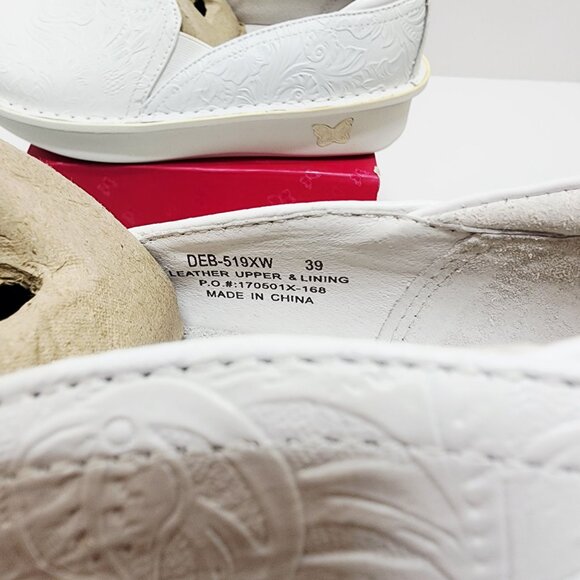 Alegria Womens Debra White Tooled Slip-On Nursing Shoes 39W Comfortable Leather - Picture 10 of 13